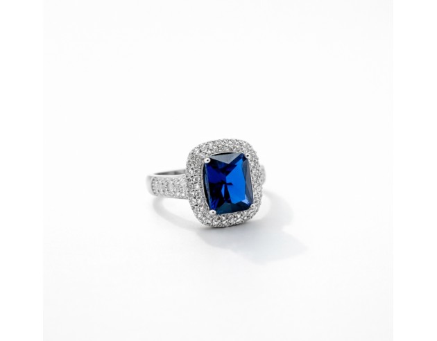 Sortija Plata Piedra Azul Rectangular...