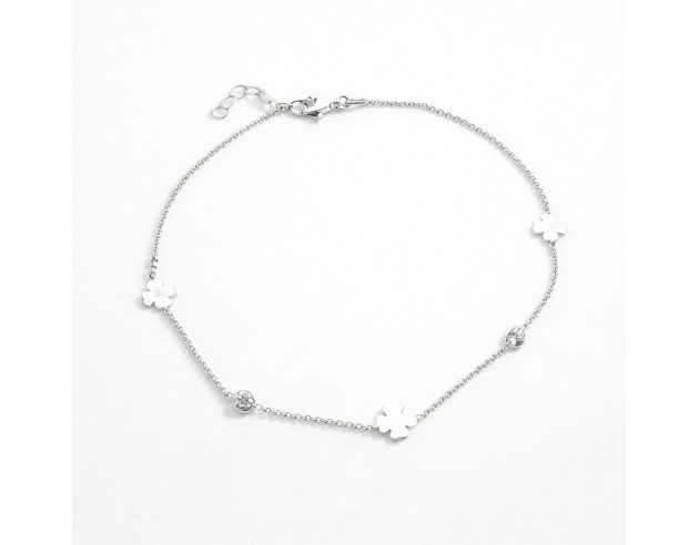 Tobillera Plata Motivos Treboles y...