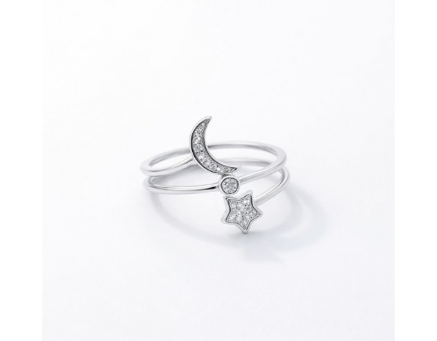 Sortija Plata Luna y Estrella Cuajada