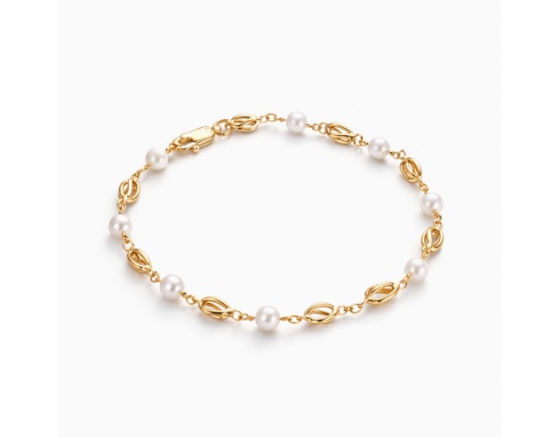 Pulsera Oro Jaulas y Perlas Redondas