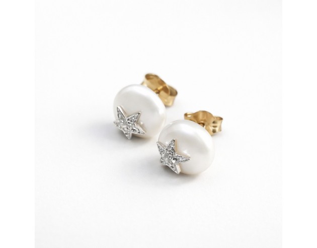 Pendientes Oro Blanco Perla y Estrella