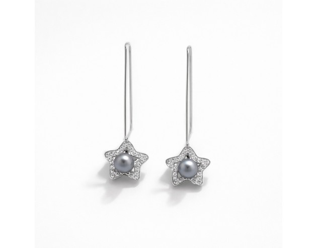 Pendientes Oro Blanco Rígidos Perla Gris