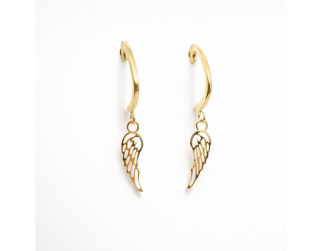 Pendientes Oro Tipo Aros Alas Colgando