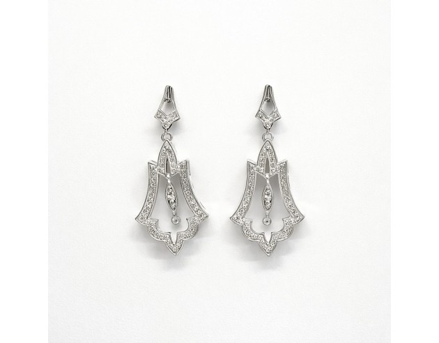 Pendientes Oro Blanco Largos Labrado