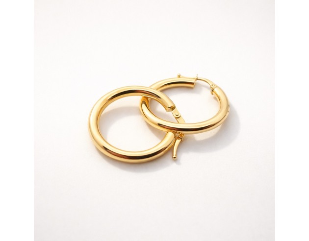 Pendientes Oro Aros Lisos Brillo 18 mm