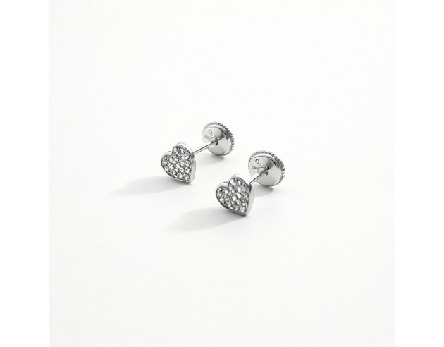 Pendientes Oro Blanco Corazón Cuajado...