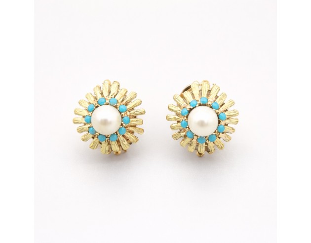 Pendientes Oro Perla Y Turquesas