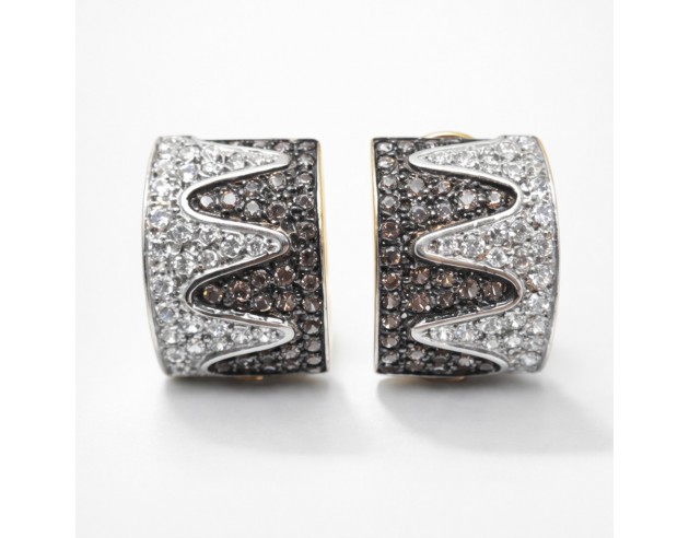 Pendientes Oro Bicolor Anchos Circonitas