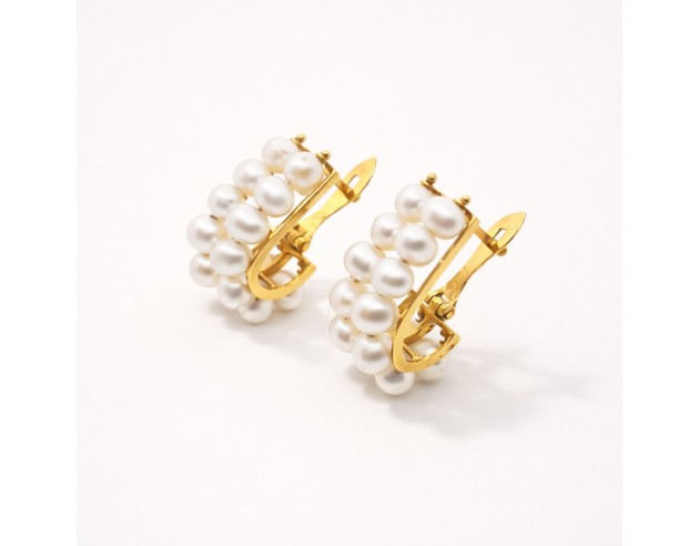 Pendientes Oro Doble Linea Perlas...