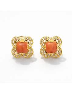 Pendientes Oro Flor Coral y...