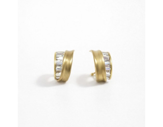 Pendientes Oro Abanico Mate Circonitas
