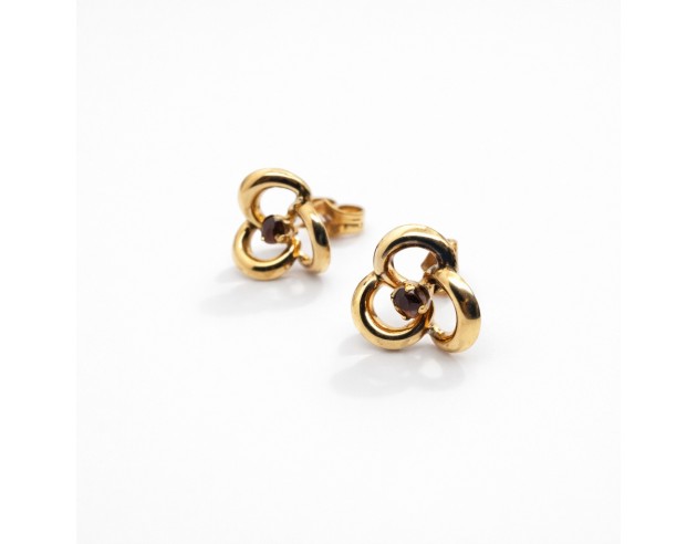 Pendientes Oro Trebol Granate
