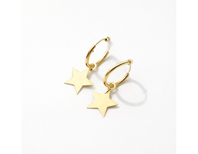 Pendientes Oro Aros con Estrella Lisa...