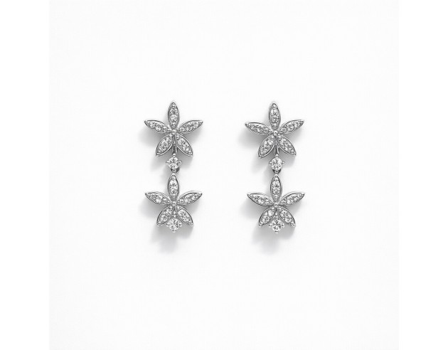 Pendientes Oro Blanco Doble Flor