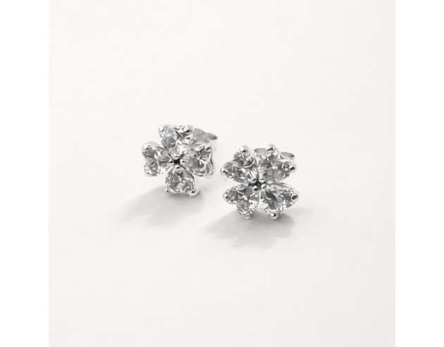 Pendientes Oro Blanco Trébol Circonitas