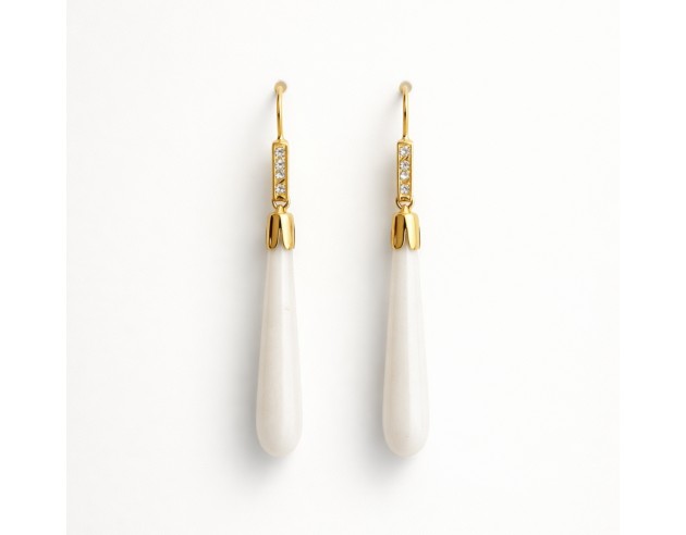 Pendientes Oro Largos Perilla Jade...