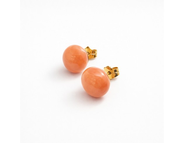 Pendientes Oro Bola Coral Aplastada...