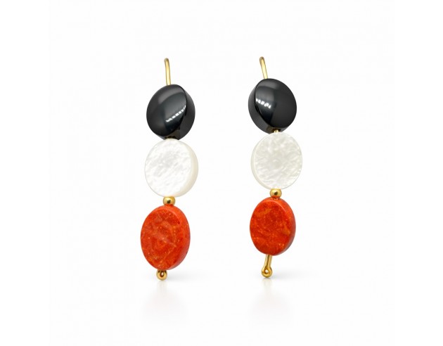 Pendientes Oro Largos Piedras Ovaladas