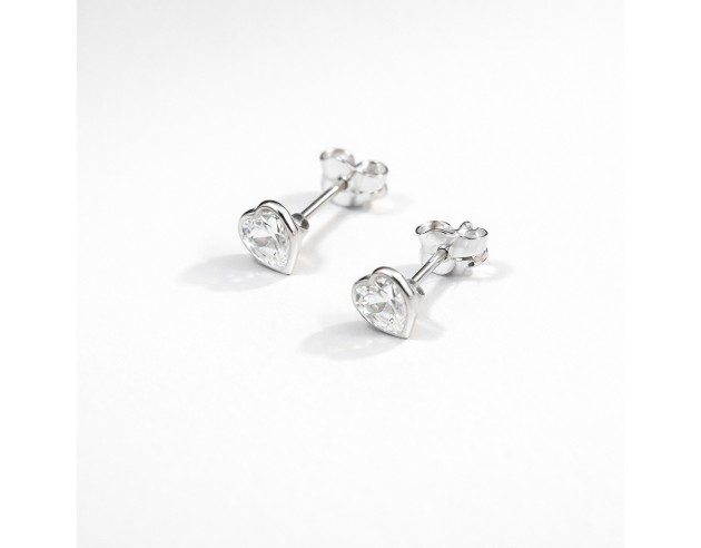 Pendientes Oro Blanco Corazón Circonita