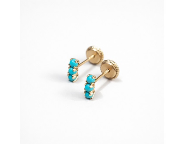 Pendientes Oro Línea Tres Turquesas