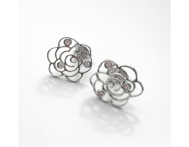 Pendientes Oro Blanco Rosa Calada 3...