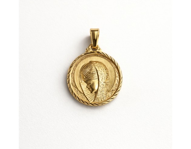 Medalla Oro Redonda Virgen Niña Relieve