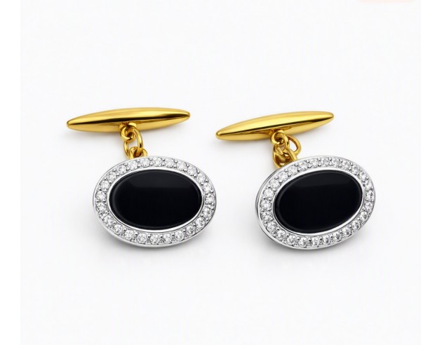 Gemelos Oro Oval Onix Orla Blanco...