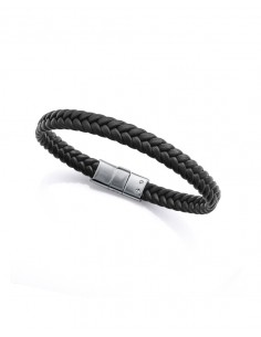 Eleva tu estilo con esta pulsera de hombre que combina la fuerza del acero con la autenticidad de la piel trenzada en color neg