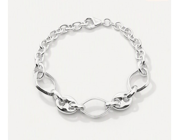 Pulsera Plata Eslabones Rombo Calado...