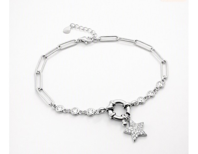 Pulsera Plata Cadena Figaro Chatones